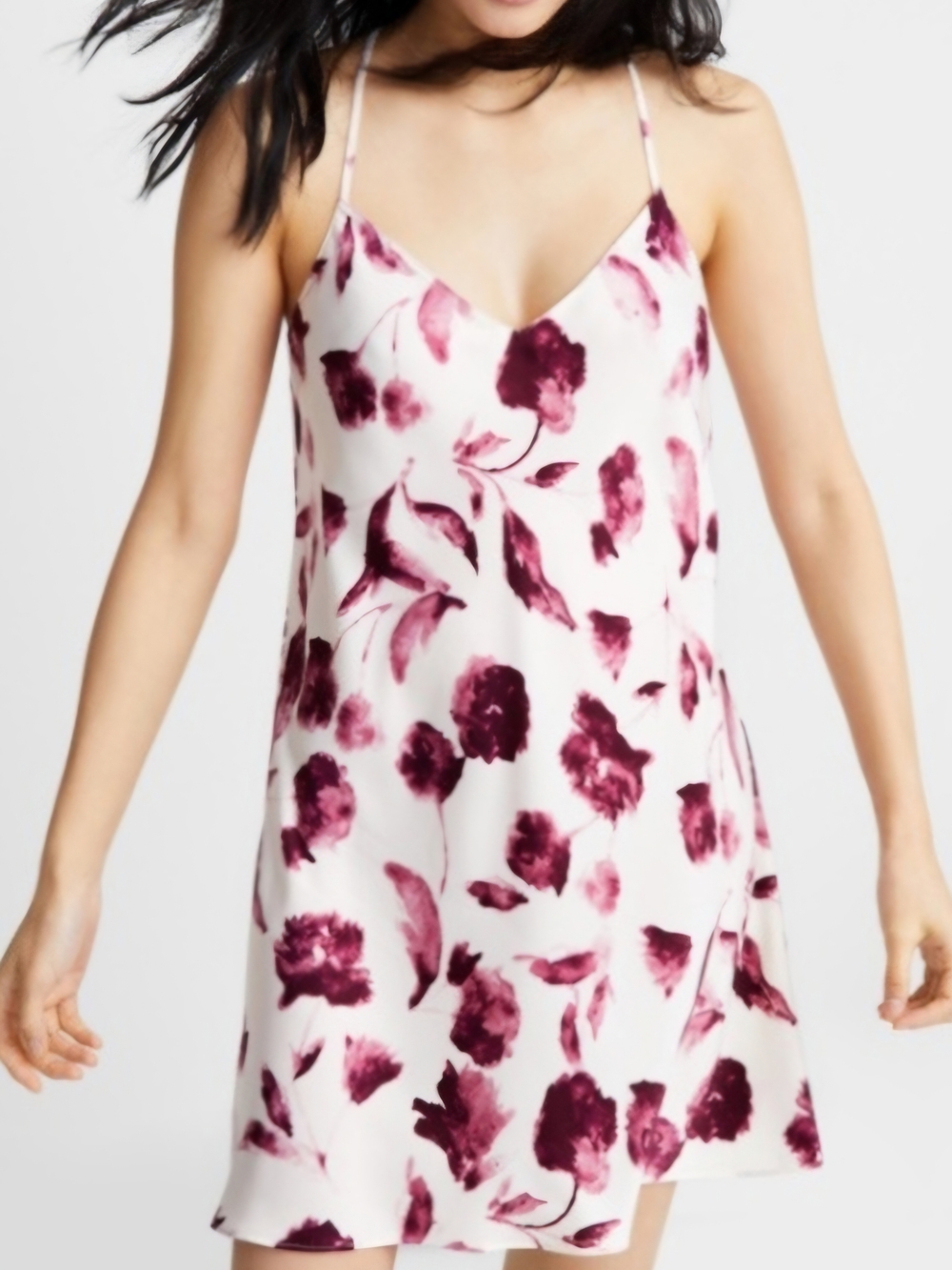 Floral Slip Chemise - Cream with Berry Print XXL